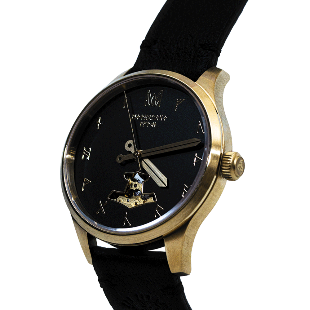 Thor Leather Black Gold Black Automatic Watch
