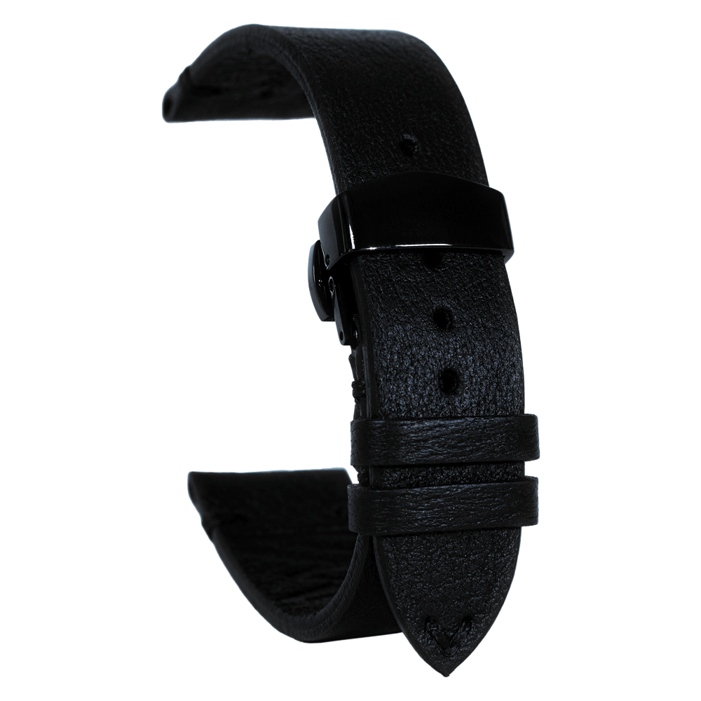 Leather Black-On-Black WATCHSTRAP