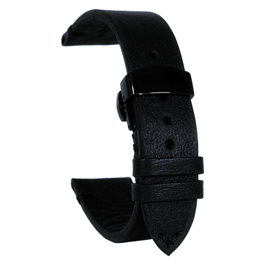 Leather Black-On-Black WATCHSTRAP
