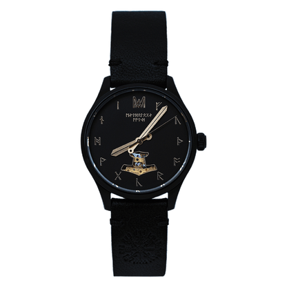 Odin Leather Black Black Gold Automatic Watch