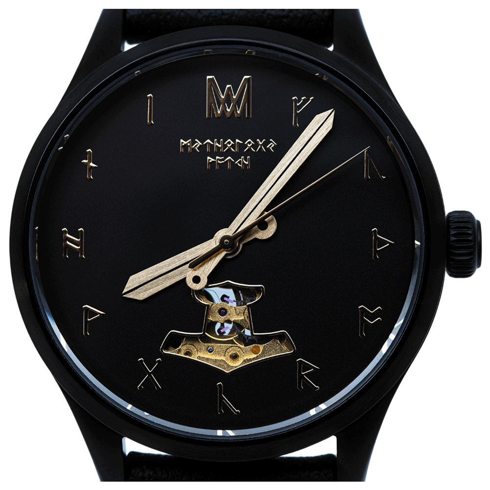 Odin Leather Black Black Gold Automatic Watch