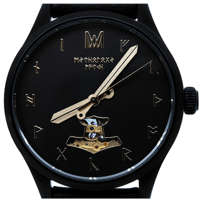 Odin Leather Black Black Gold Automatic Watch
