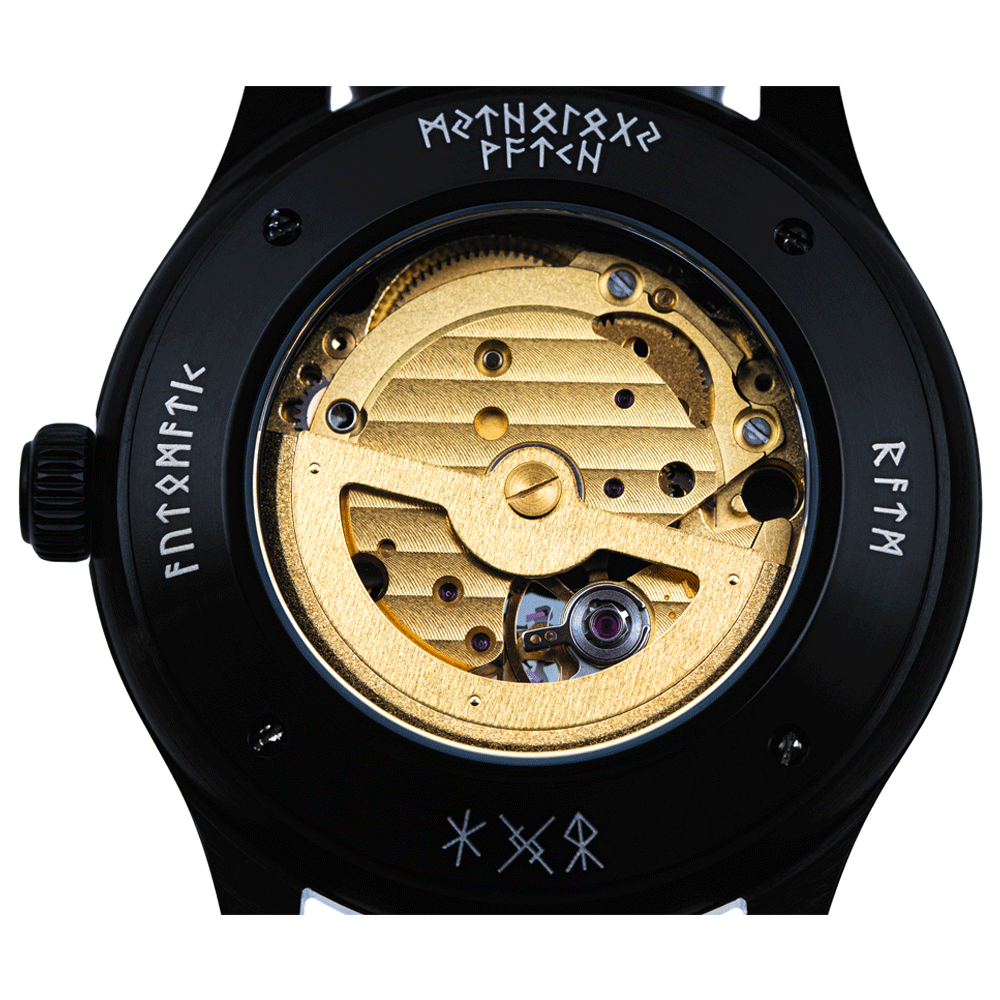 Odin Leather Black Black Gold Automatic Watch