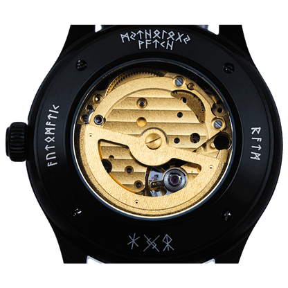 Odin Leather Black Black Gold Automatic Watch