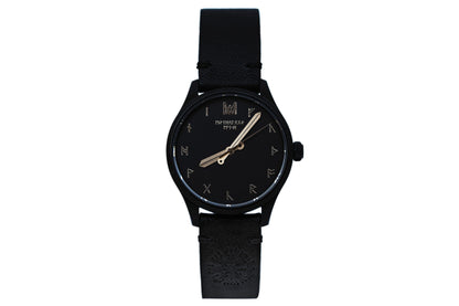Odin Leather Black Black Gold Quartz Watch