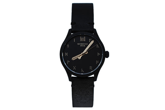 Odin Leather Black Black Gold Quartz Watch