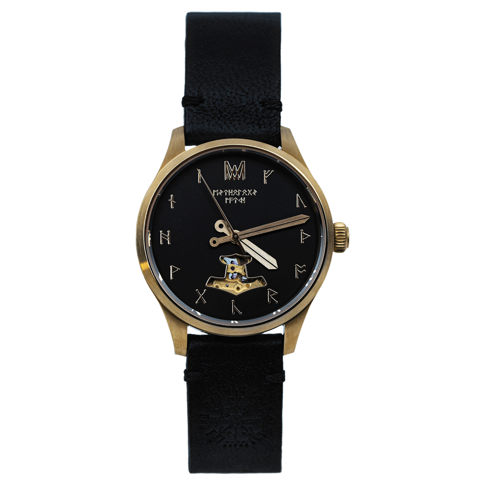 Thor Leather Black Gold Black Automatic Watch