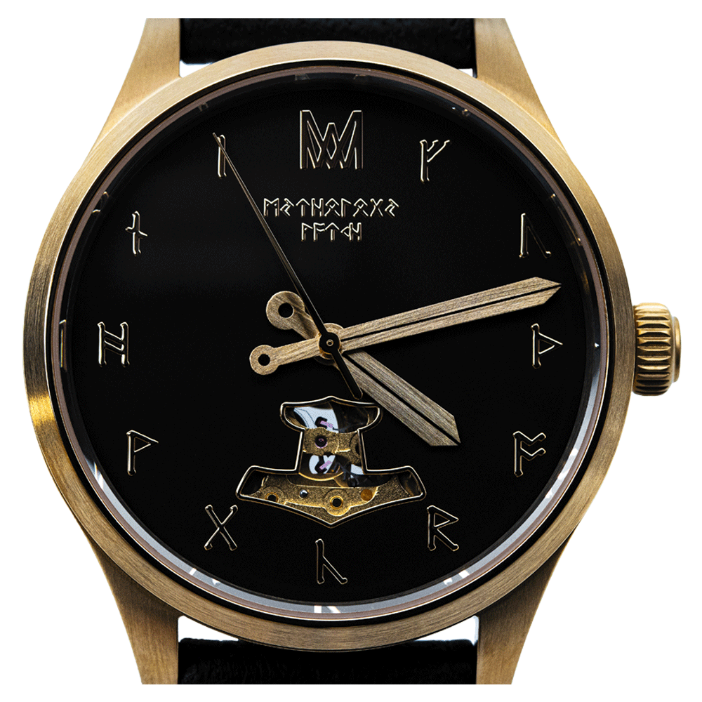 Thor Leather Black Gold Black Automatic Watch