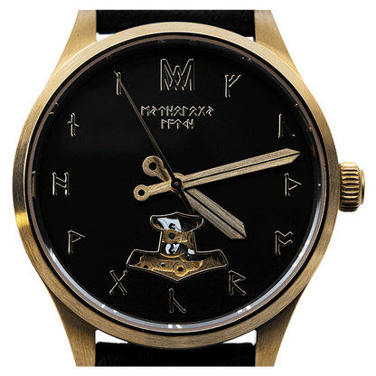 Thor Leather Black Gold Black Automatic Watch