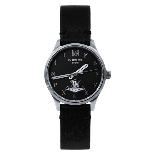 Hodr Leather Black Silver Black Automatic Watch