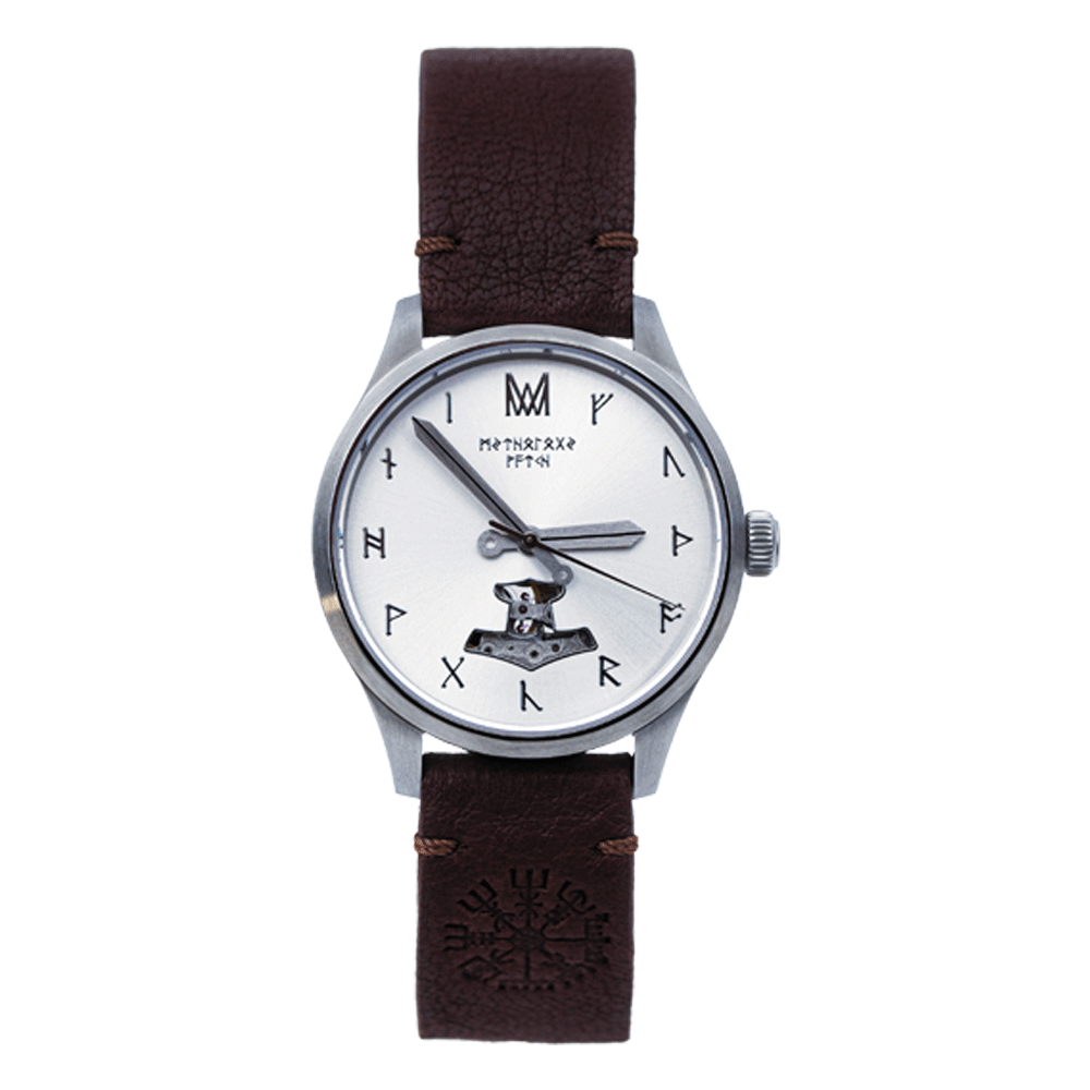 Njord Leather Brown Silver White Automatic Watch
