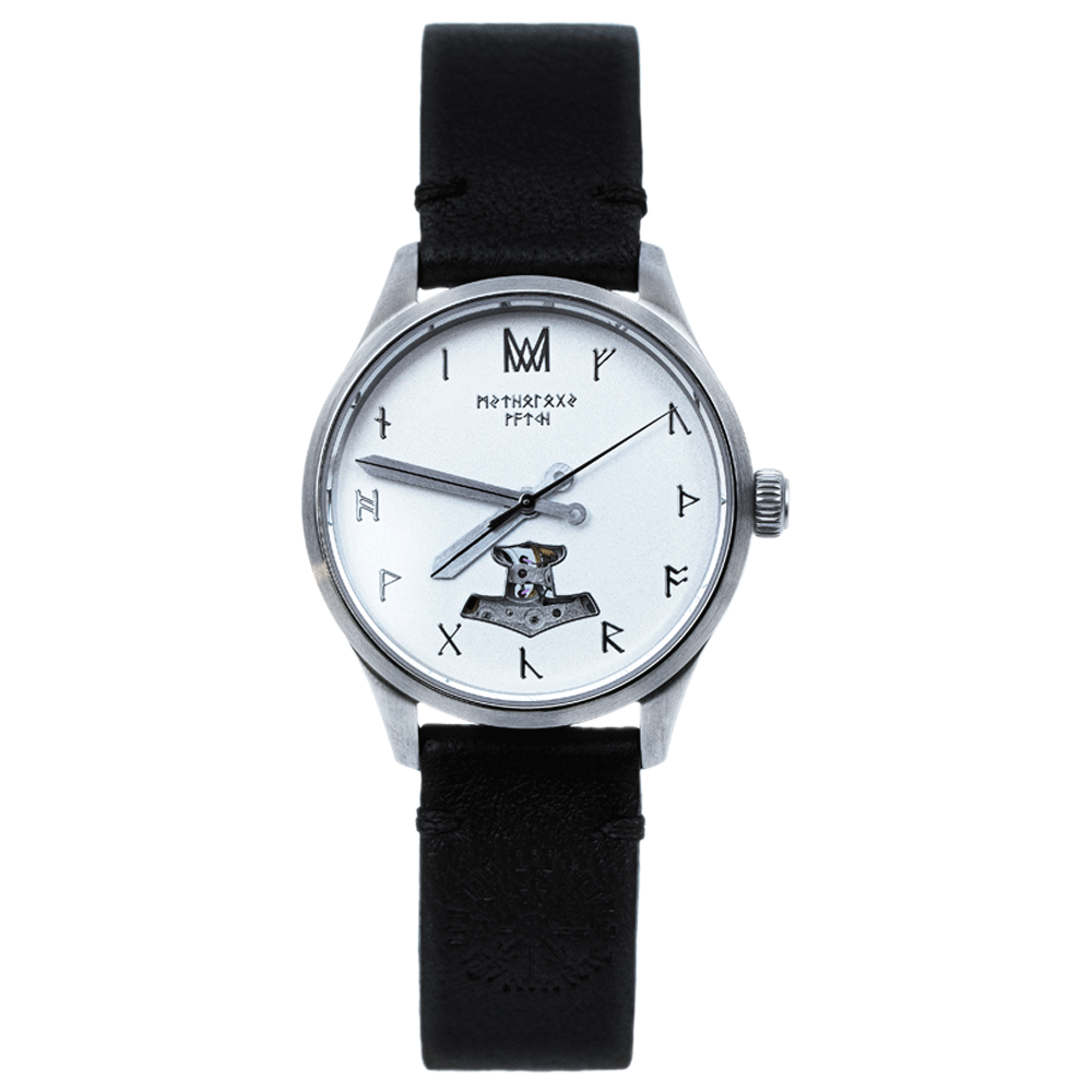 Freyja Leather Black Silver White Automatic Watch