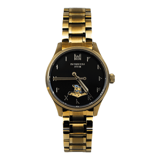 Hoenir Steel Gold Gold Black Automatic Watch