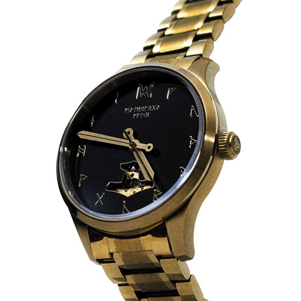 Hoenir Steel Gold Gold Black Automatic Watch